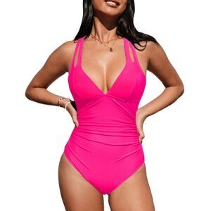 Cupshe Release Happiness Ruched Cross Back One Piece Swimsuit